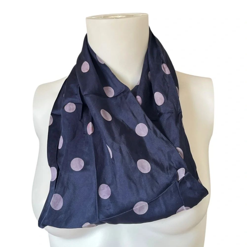 Vintage Echo Blue Polka Dot Scarf Silk Lightweight